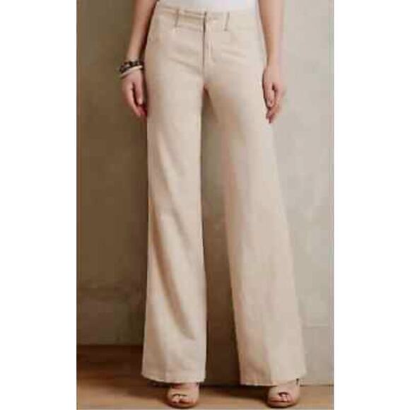 Anthropologie Pants - ANTHROPOLOGIE PILCRO Women’s Linen Blend Tan Wide Leg Trouser size 4